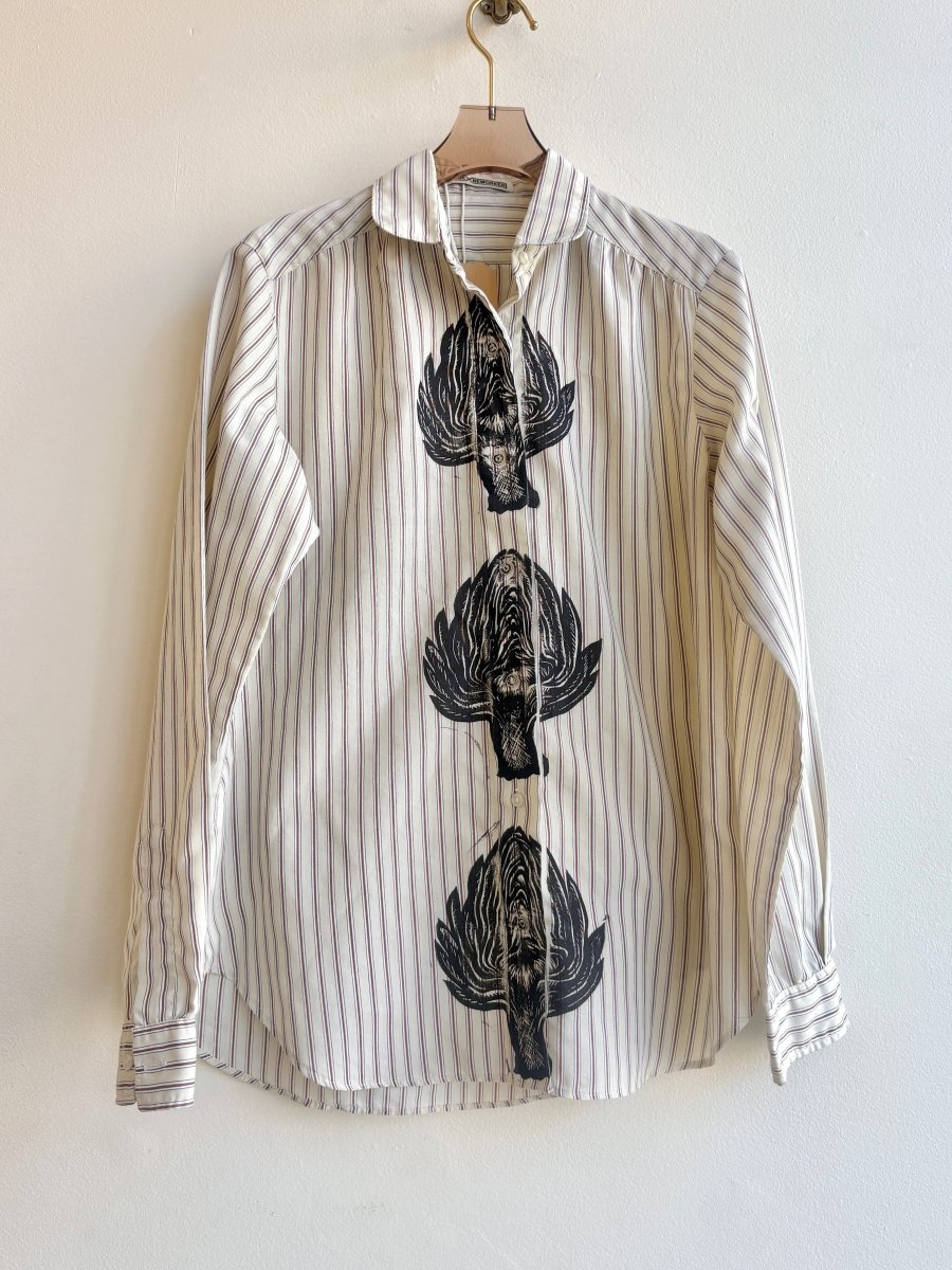 "Lisa” Cream and Brown Stripe Artichoke Print (Reworked) - Made X Hudson