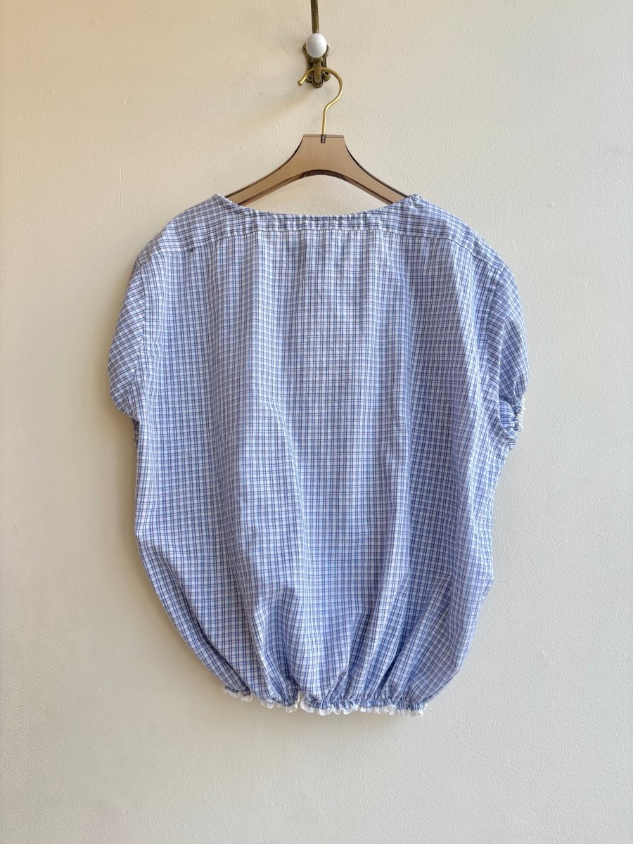The Henry Top | Berry and Blue Bell Plaid Cap Sleeve with Smocked Waist & Eyelet Trim (Reworked) - Made X Hudson