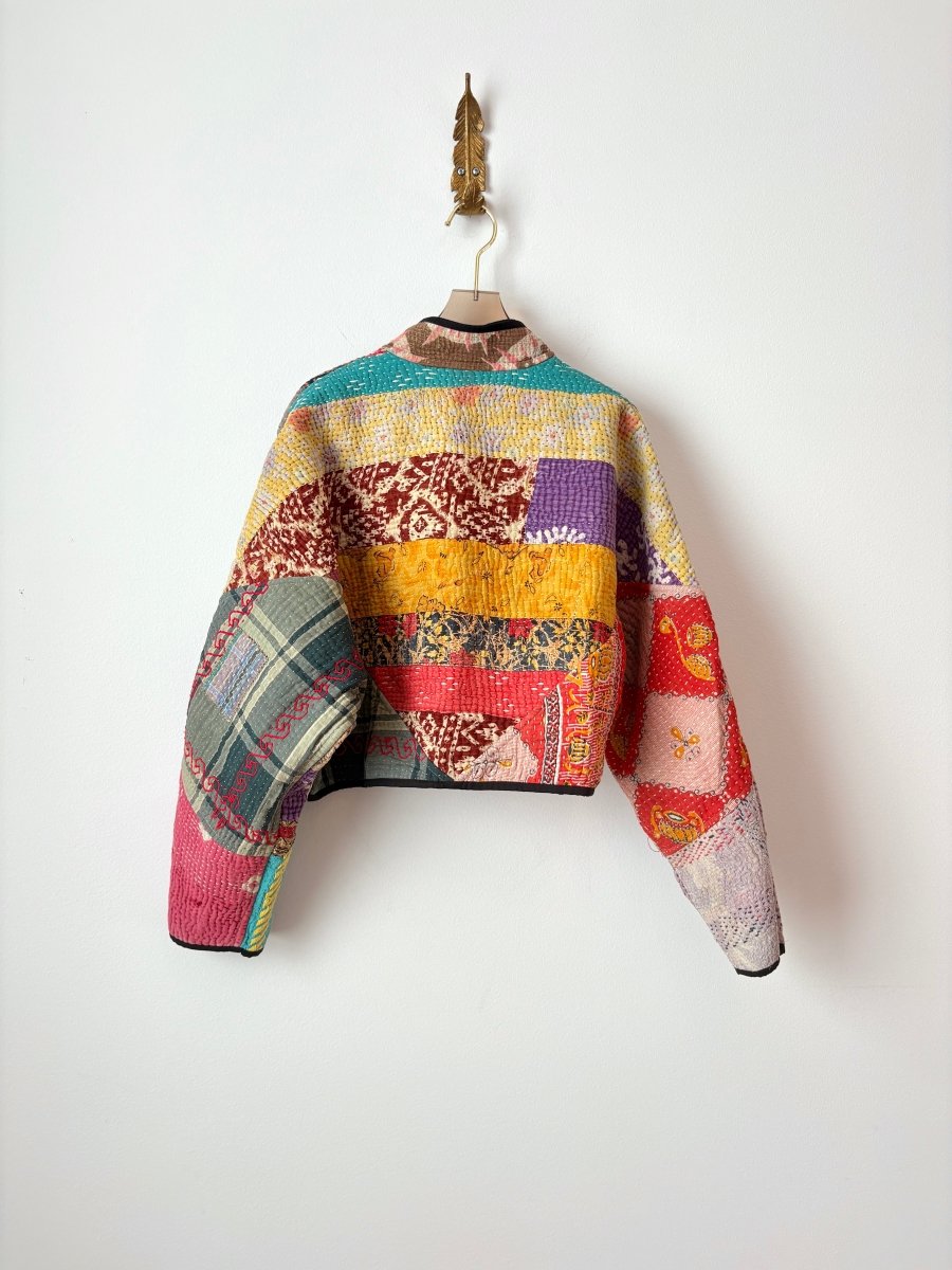 Reversible Kaira Quilted Cropped Jacket in Colors Marigold, Salmon, Red, Grey & Sage, Black, Purple, Powder Blue - Made X Hudson