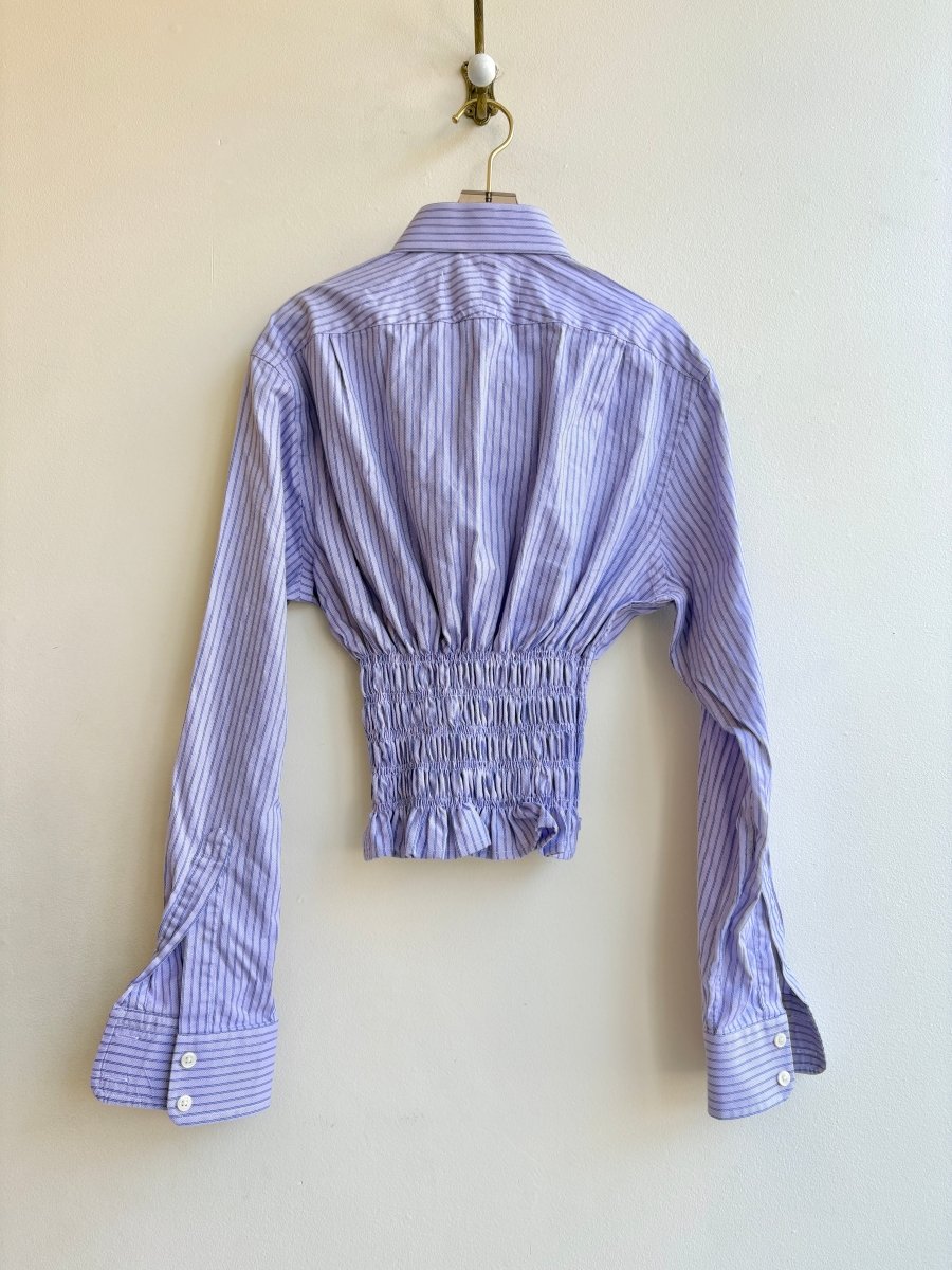 The George Top | Soft Violet and Marine Blue Stripe with Smocked Waist (Reworked) - Made X Hudson