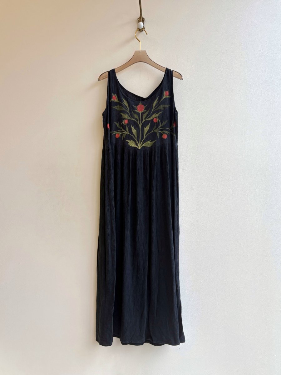 Flame Floral Crepe Dress in Black | Hand Painted (Reworked) - Made X Hudson