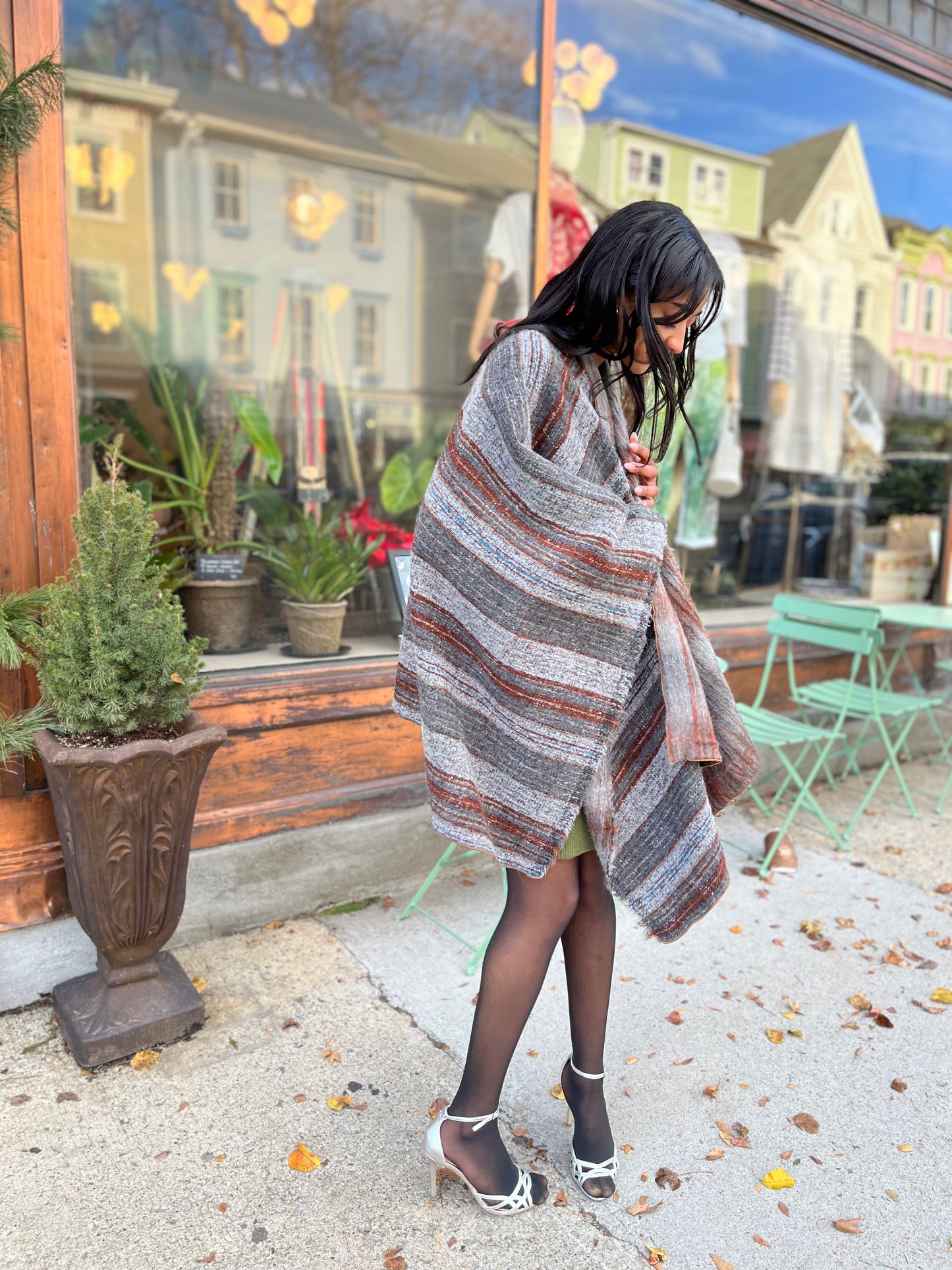 Grey Stripe Zero-Waste Reversible Cape