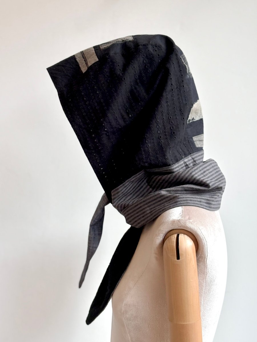 Hooded Patchwork Scarf in Black & Grey - Made X Hudson
