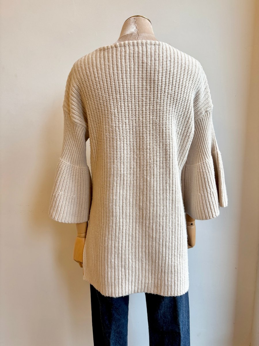Cream Knit w/ Ruffle Sleeve & Decorative Neckline (Reworked) - Made X Hudson