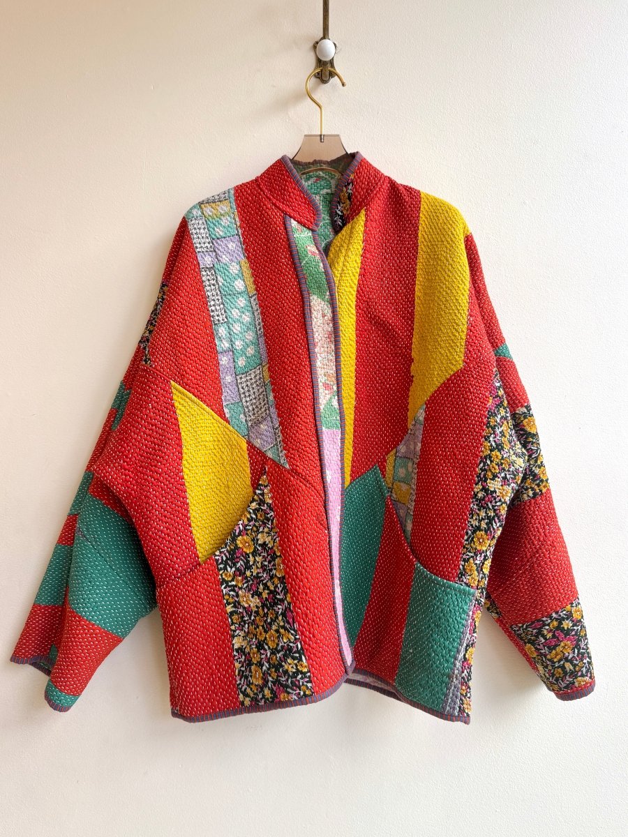 Reversible Ladhiya Quilted Jacket in Colors Jade, Baby Pink, Peach & Tomato, Emerald - Made X Hudson