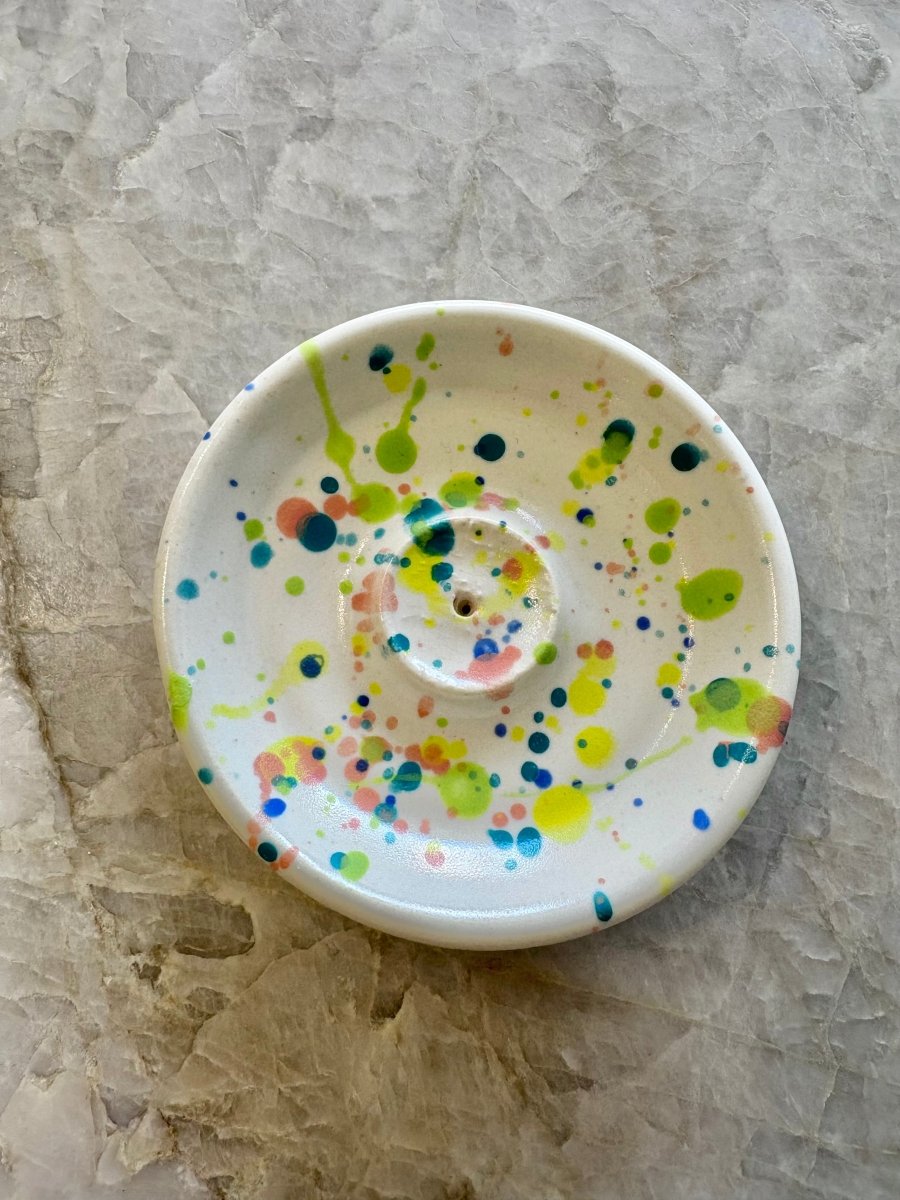 Splattered Colors on Cream Incense Holder - Made X Hudson