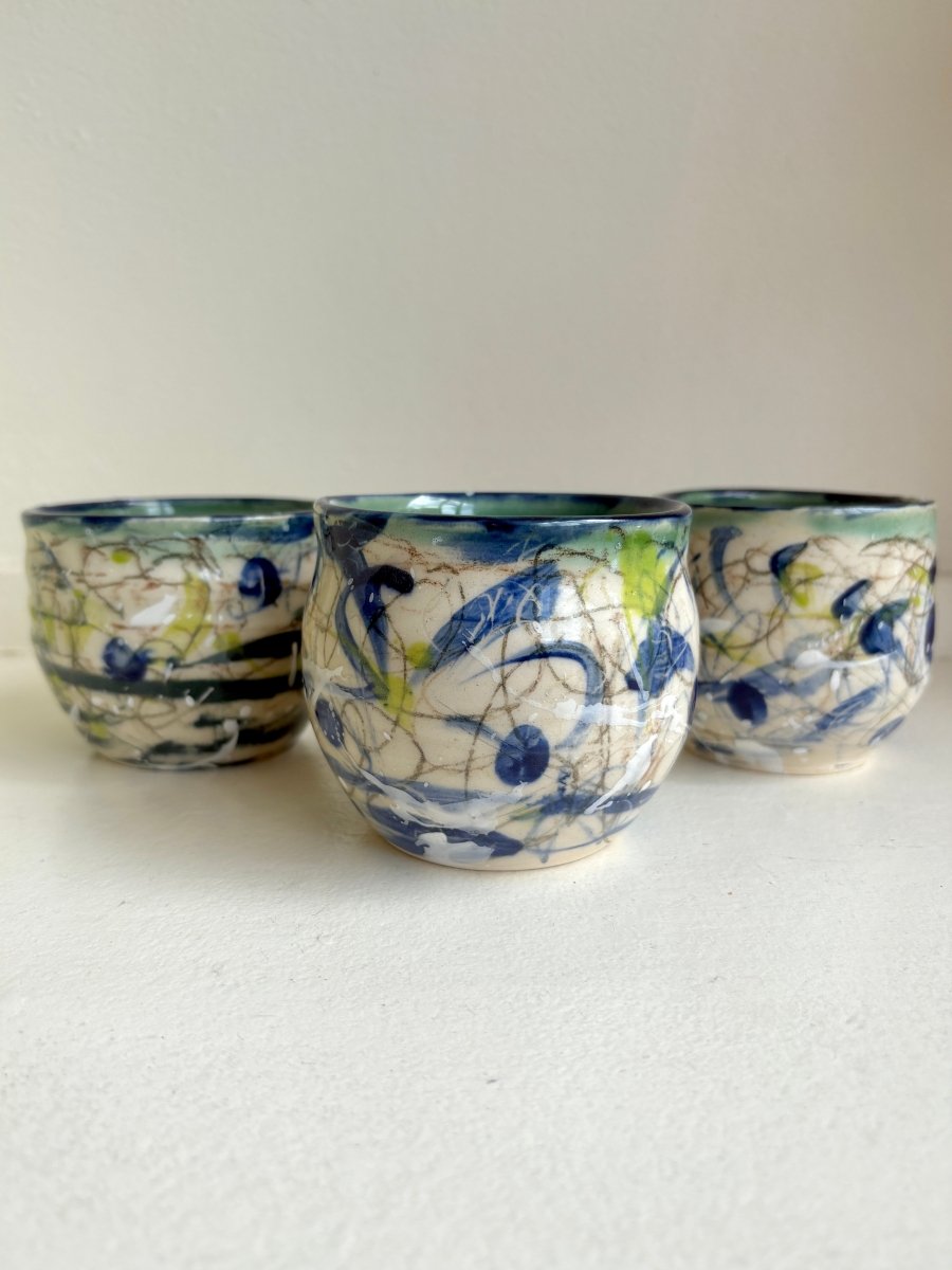 Teal, Navy, Cream & Highlighter Yellow Glazed Interior Decorative Vase (Multiple Styles) - Made X Hudson