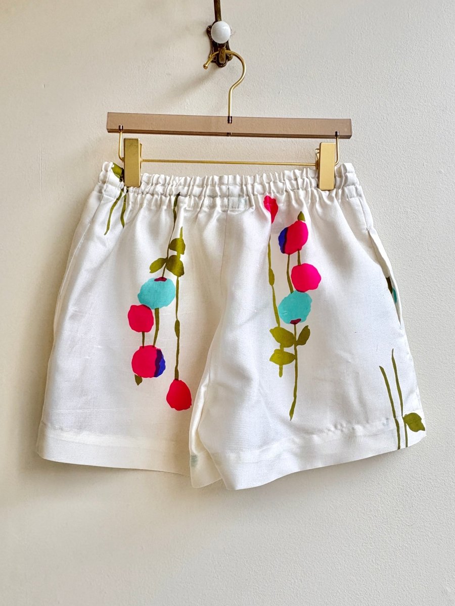 Mod Pink and Blue Poppy Floral Cream Town Shorts - Made X Hudson