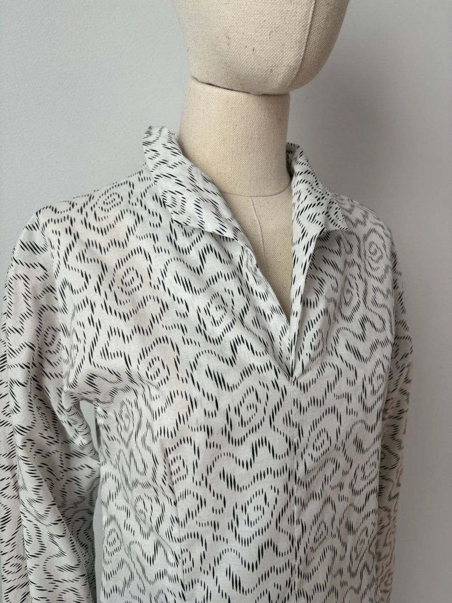 Ulrike Blouse in White Ink Swirl Print - Made X Hudson