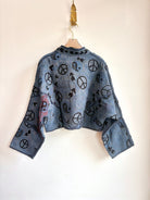 Reversible Suzani Quilted Cropped Jacket in Colors Slate Blue, Navy, Black & Forest, Grey, Black - Made X Hudson