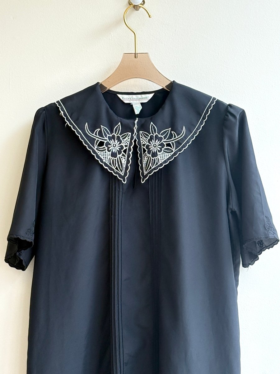 “Wednesday’s” Black Dress with Embroidered Collar (Vintage) - Made X Hudson