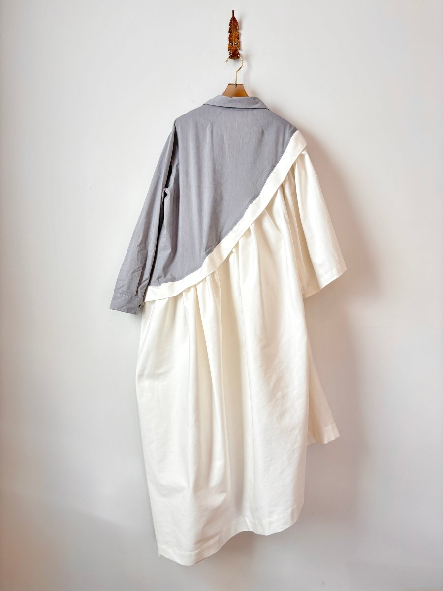 Asymmetric Shirtwaist Dress in Grey & White (Reworked) - Made X Hudson