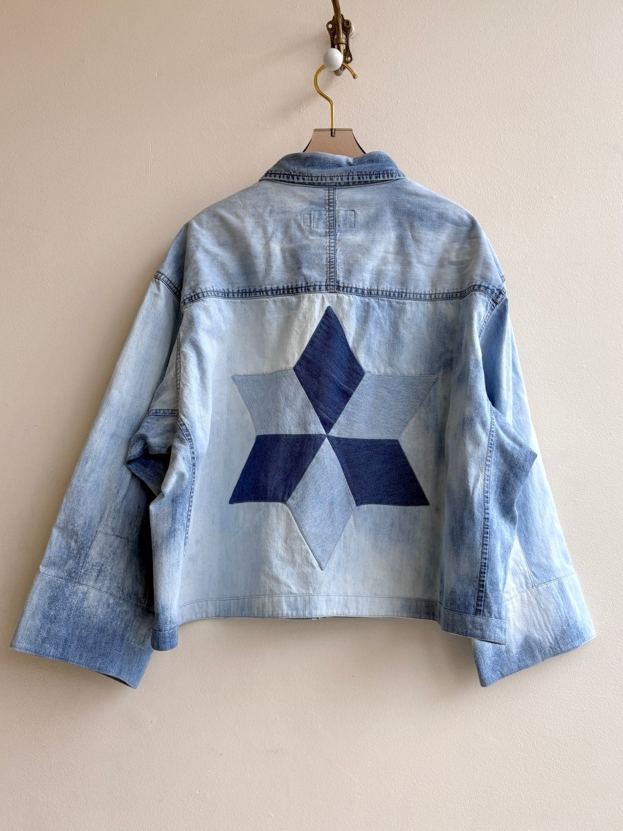 Light Blue Denim Shirtjacket w/ Two - Tone Star and Patch Pockets (Reworked) - Made X Hudson