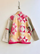 Antique Pink and Tan Floral Quilted Jacket w/ Grain Sack Sleeves - Made X Hudson