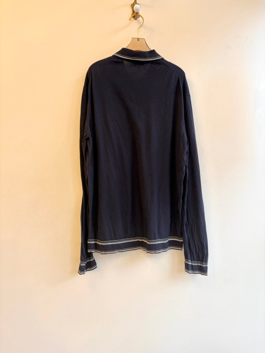 Georgio Armani | Navy & White Sweater w/ Button Front (Vintage) - Made X Hudson