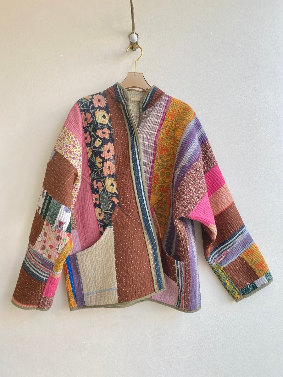 Reversible Ladhiya Quilted Jacket in Colors Brick, Yellow, Pink Patchwork & Sage, Red Plaid - Made X Hudson