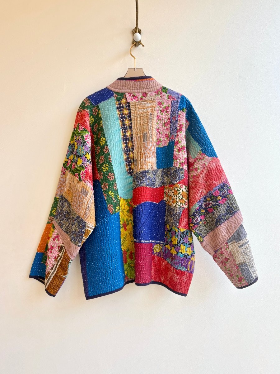 Reversible Ladhiya Quilted Jacket in Colors Floral, Purple, Blue, Pink & Tan w/ Mauve Floral - Made X Hudson