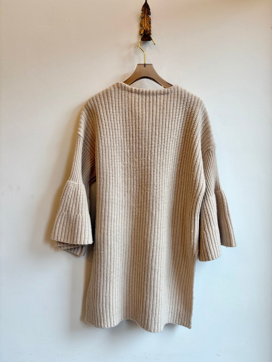 Cream Knit w/ Ruffle Sleeve & Decorative Neckline (Reworked) - Made X Hudson