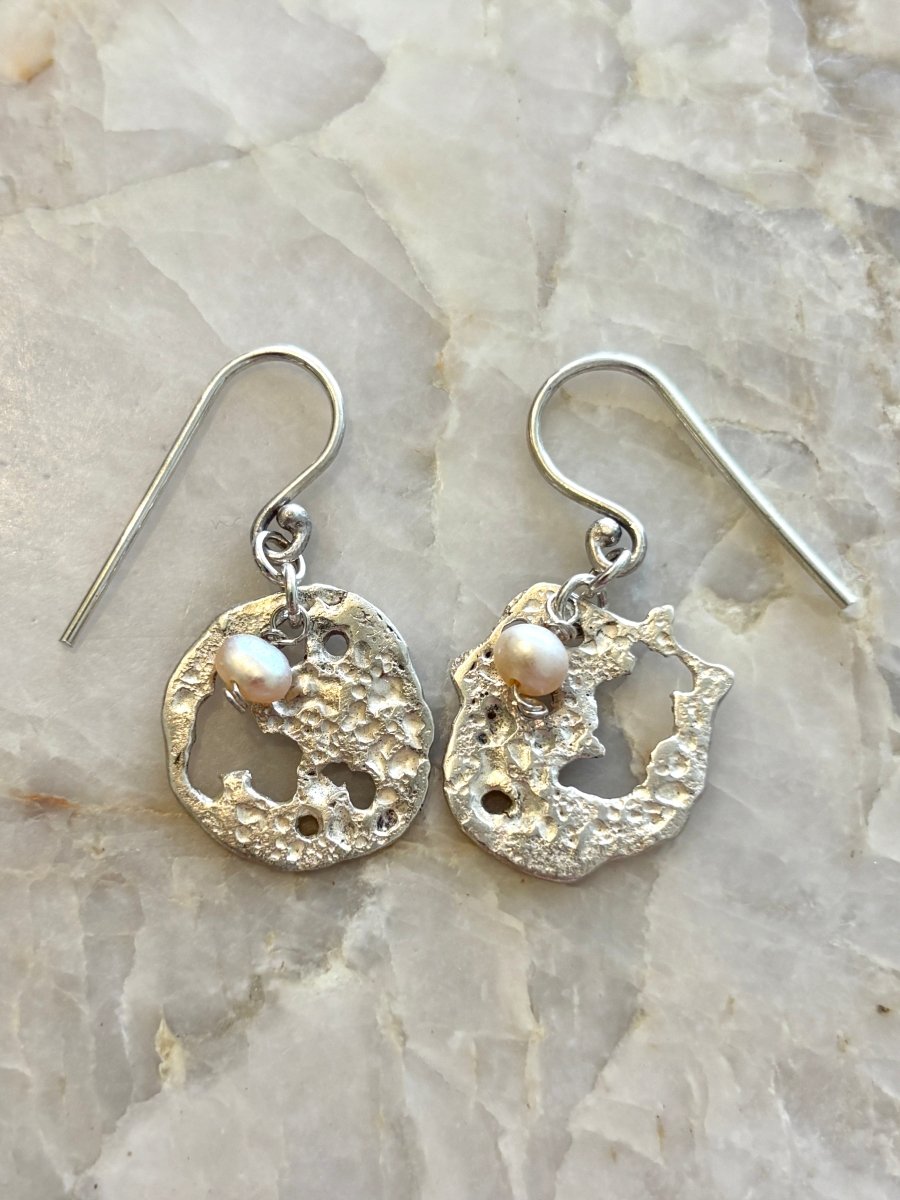 Handmade Sterling Silver Abstract Earrings /w Pearl - Made X Hudson