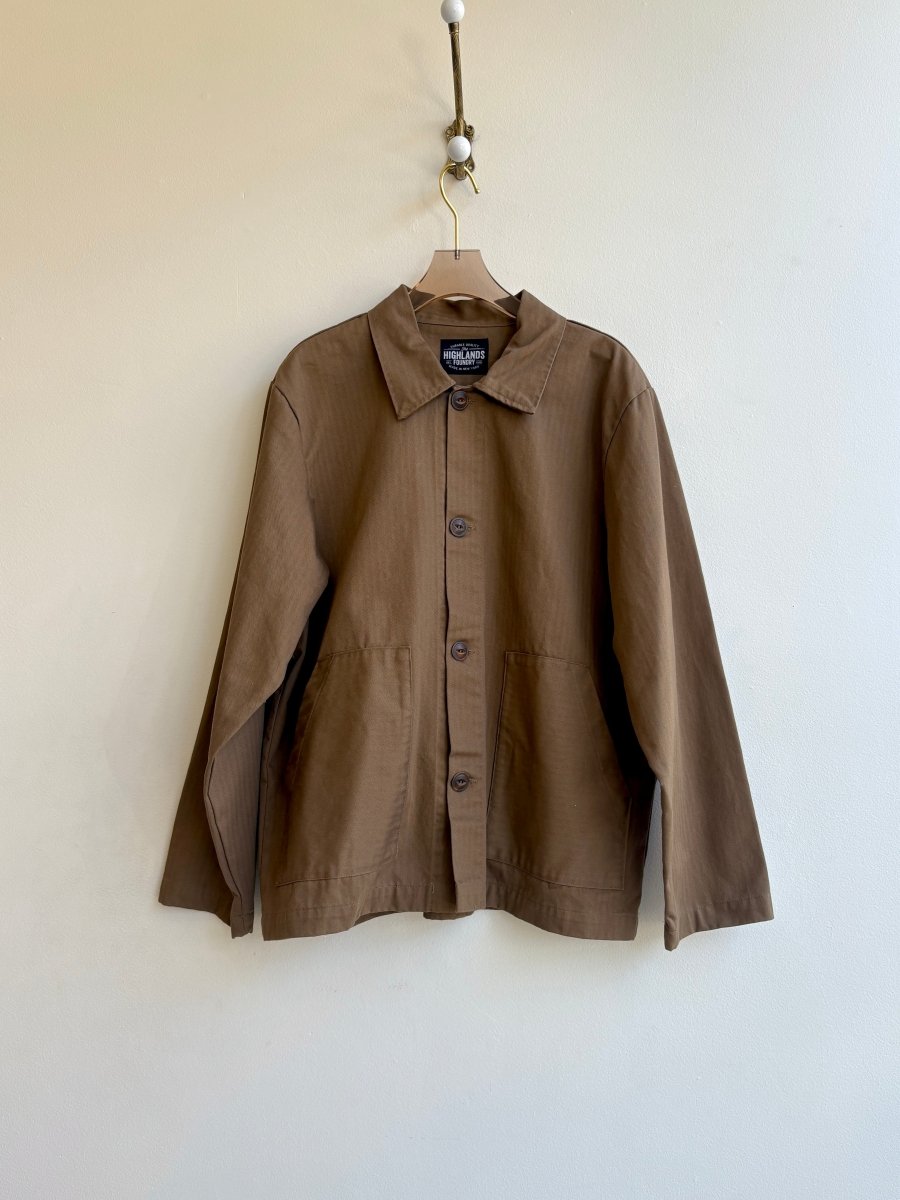 Brown Herringbone Utility Jacket - Made X Hudson