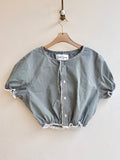The Henry Top | Green Checkered Cap Sleeve w/ Smocked Waist & Eyelet Trim (Reworked) - Made X Hudson