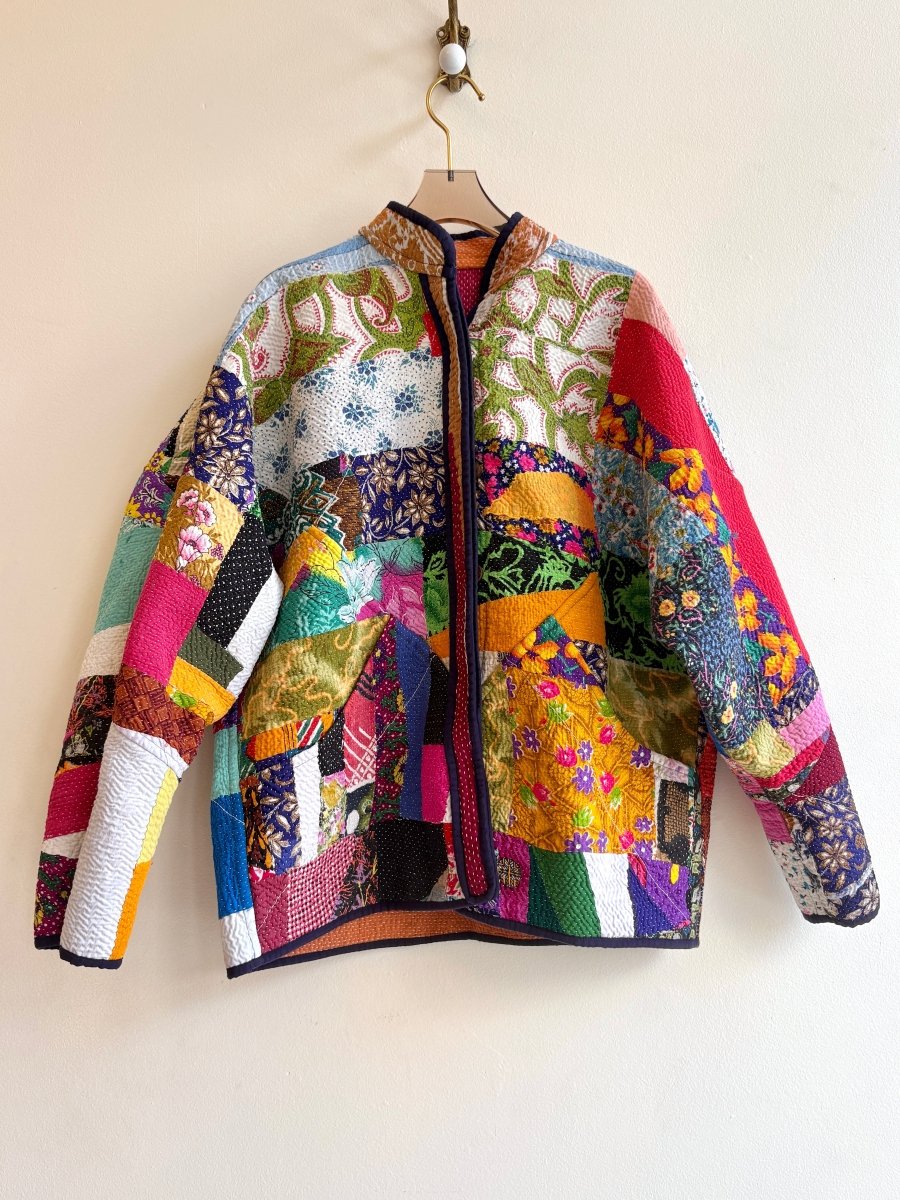 Reversible Ladhiya Quilted Jacket in Colors Multi - Colored Floral & Red, Blue, Orange, Green - Made X Hudson