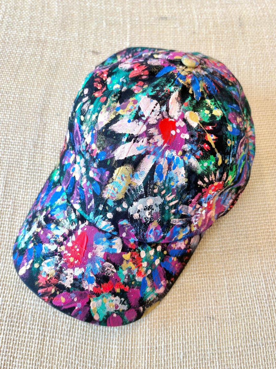 "Cone Flower" Black Baseball Cap w/ Multi-Color Flowers | Hand Painted - Made X Hudson
