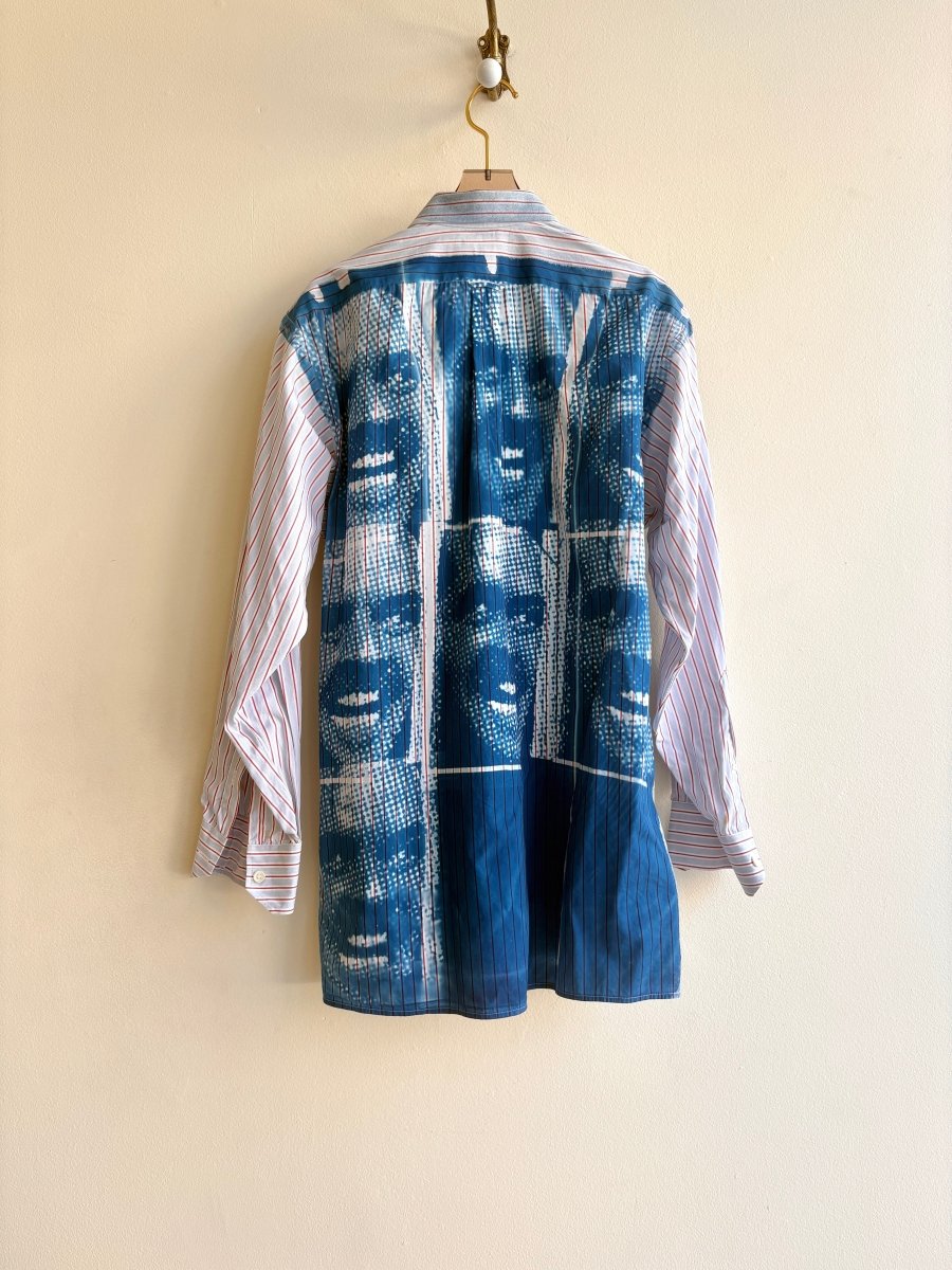 “Here’s Johnny!” Red and Blue Striped Button - Down Shirt | Cyanotype Print (Reworked) - Made X Hudson