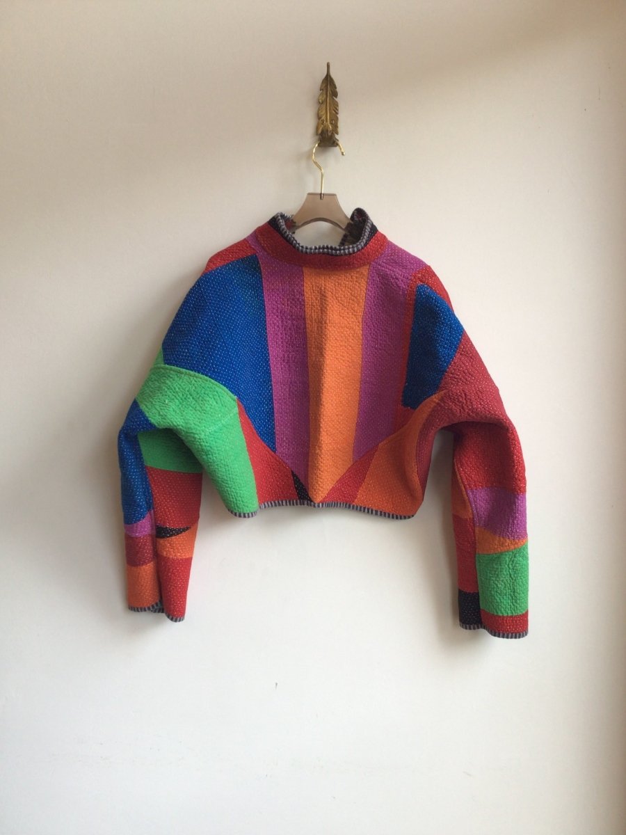 Reversible Kaira Quilted Cropped Jacket in Colors Green, Lavender, Maroon & Red, Orange, Purple, Blue, Green - Made X Hudson