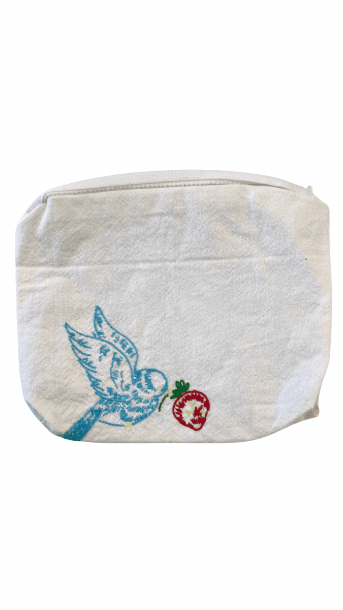 Embroidered Zipper Pouch (Strawberry) - Made X Hudson