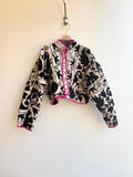 Reversible Suzani Quilted Cropped Jacket in Colors Deep Lavender, Purple, Black & Ecru, Light Seafoam, Black - Made X Hudson
