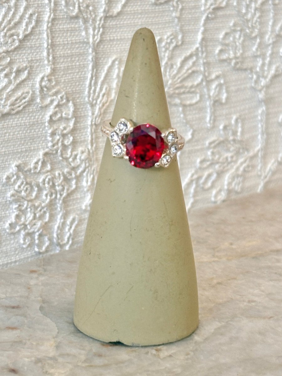 Large Red & Clear Stone Ring (Vintage) - Made X Hudson