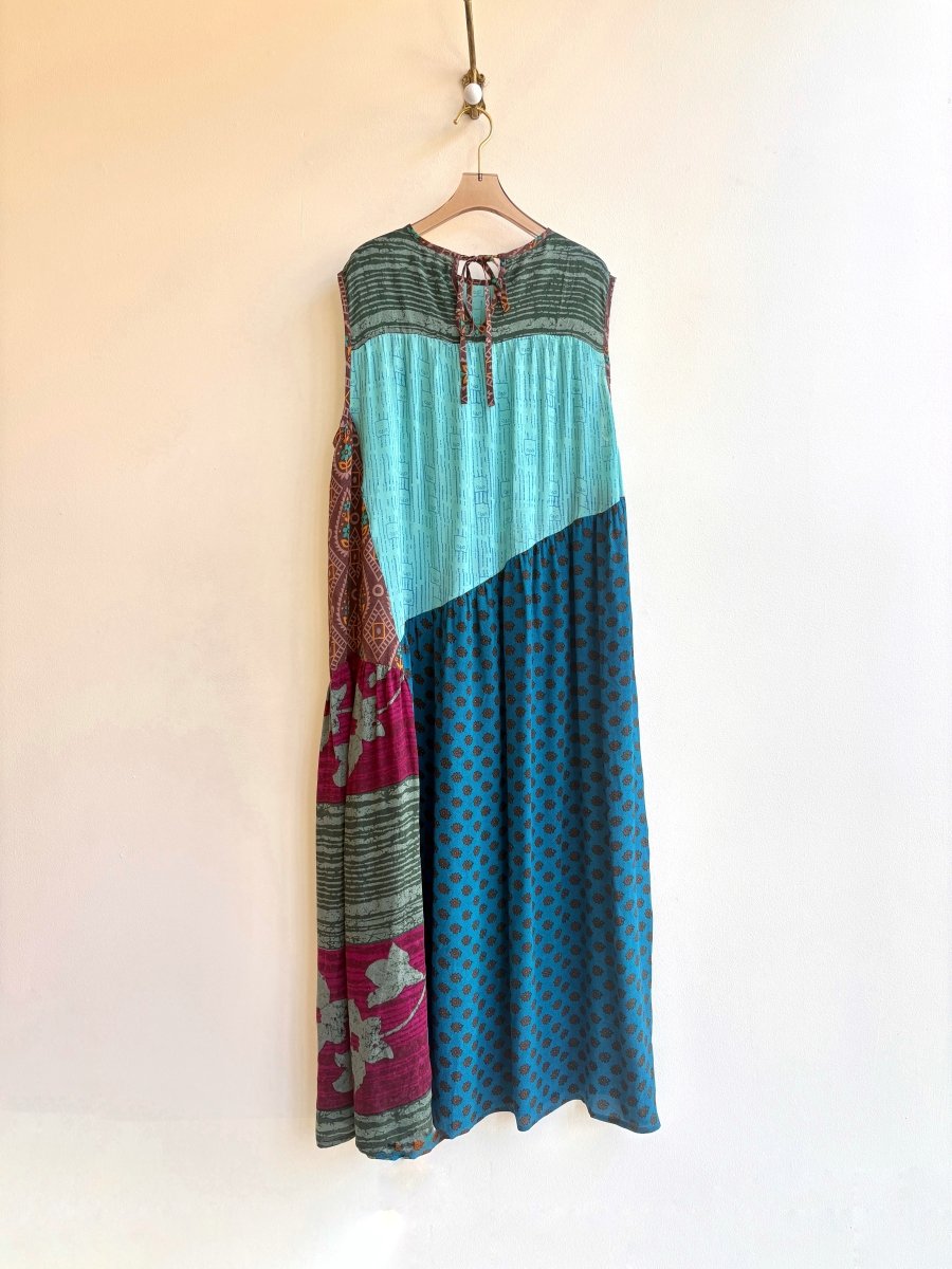 Anan Long Dress, Upcycled Silk in Colors Teal, Peacock, Wine, Green - Made X Hudson