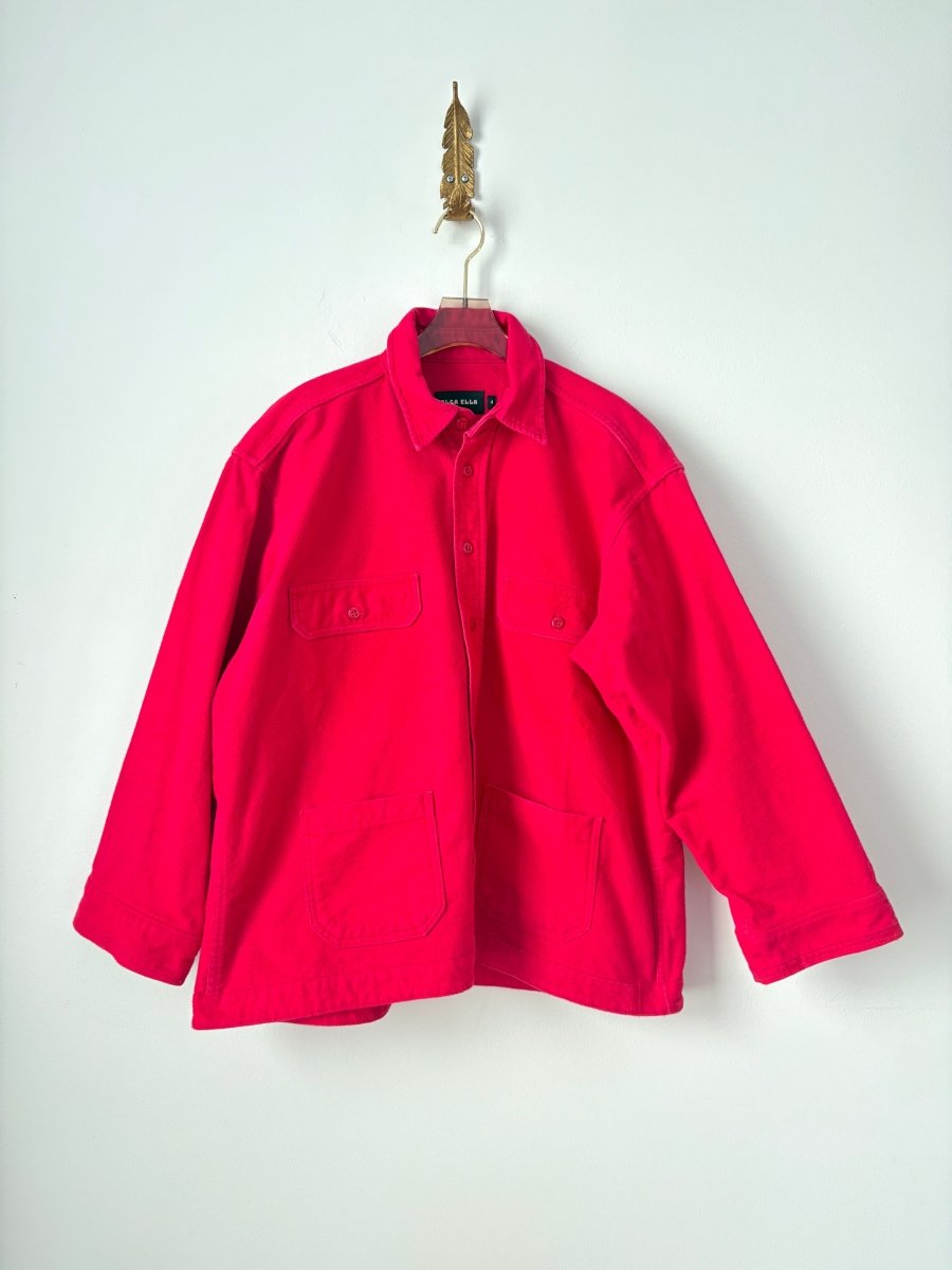 Crimson Flannel Shirtjacket with Red Button Closure (Reworked) - Made X Hudson
