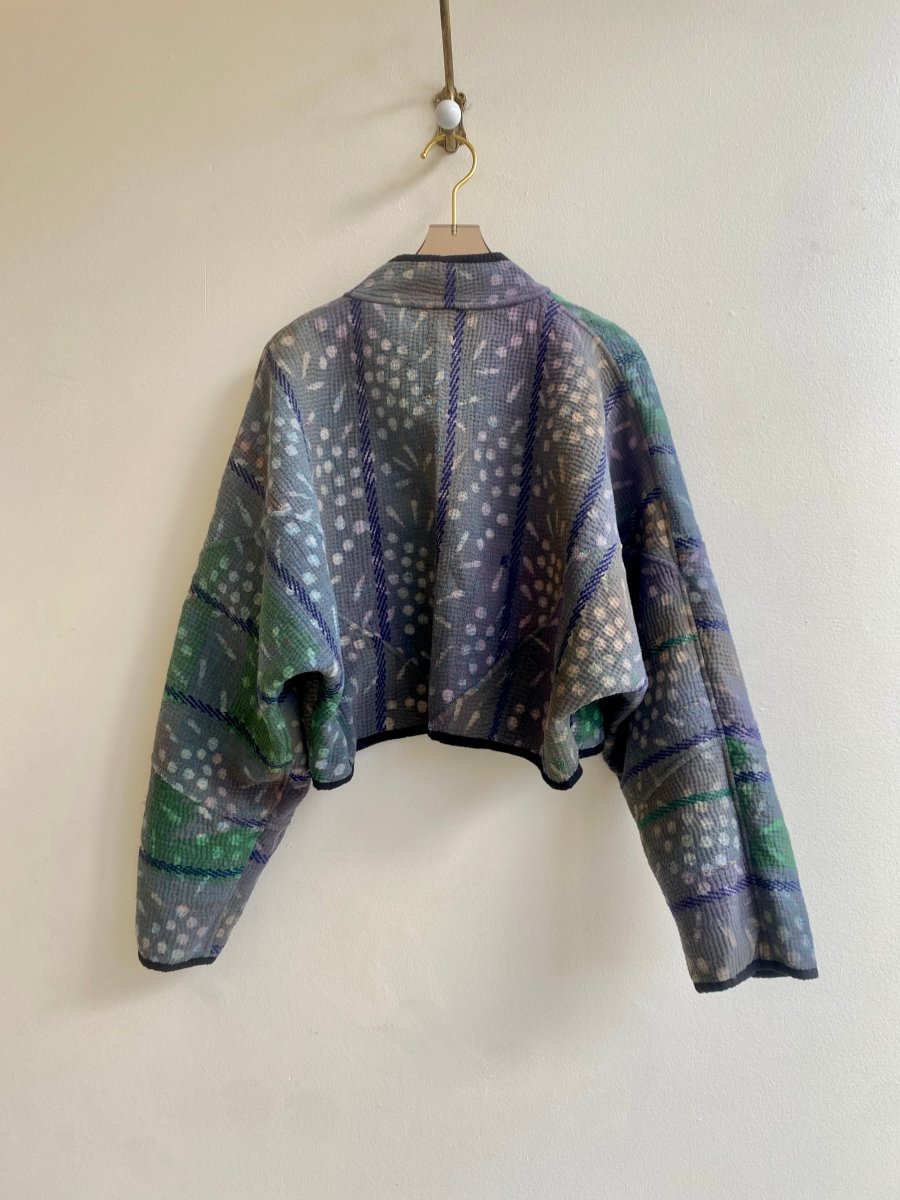 Reversible Kaira Quilted Cropped Jacket in Colors Peacock Blue, Black & Grey, Green - Made X Hudson