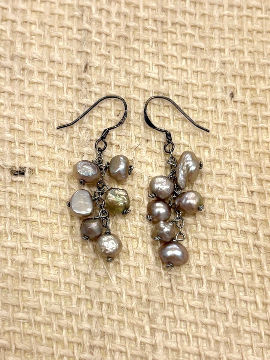 Sterling Silver & Cascading Freshwater Pearl Dangle Earrings (Vintage) - Made X Hudson