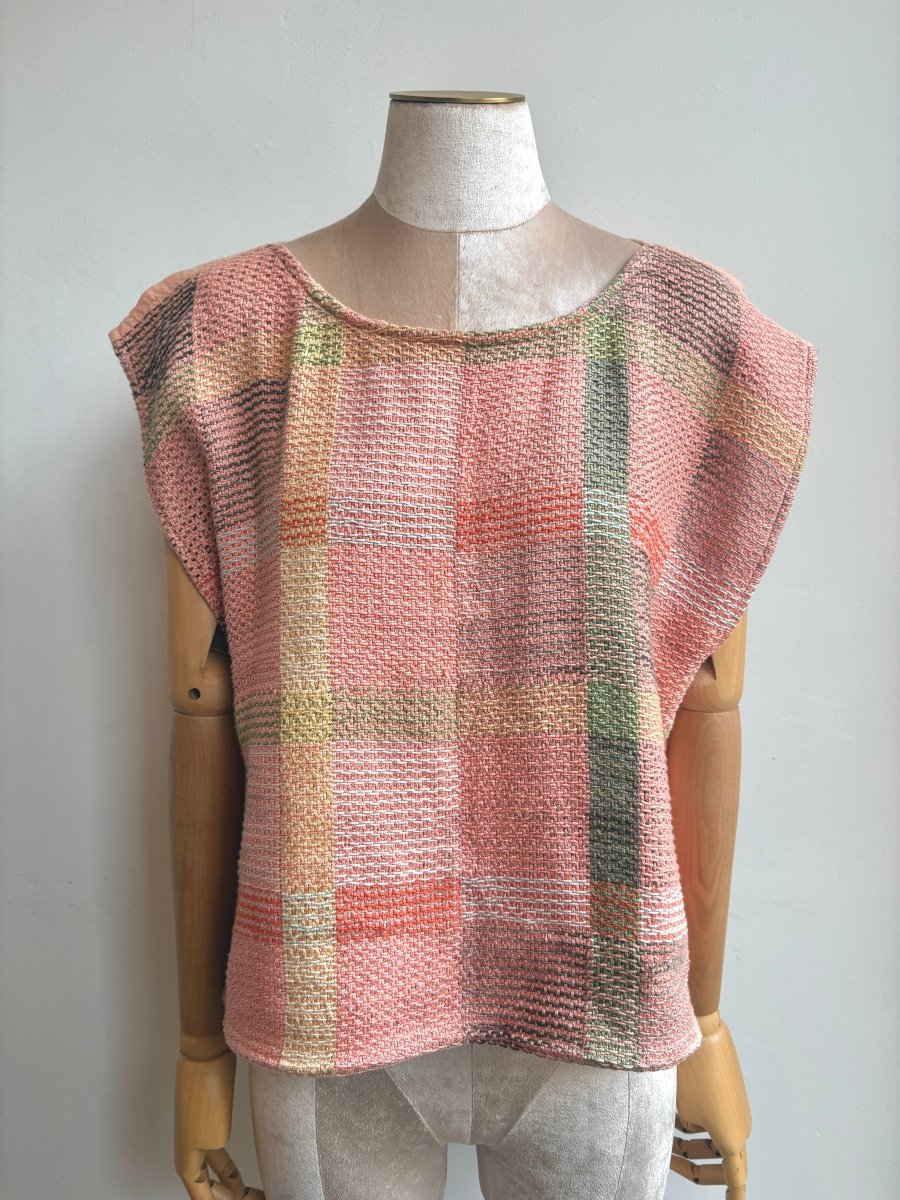 Handwoven Blouse in Coral & Green - Made X Hudson