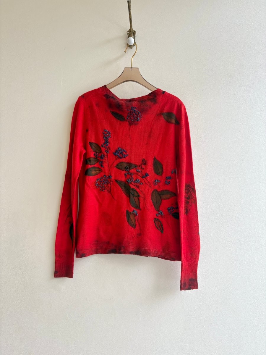 Red Poppy Blue Embroidered Cashmere Sweater (Reworked) - Made X Hudson