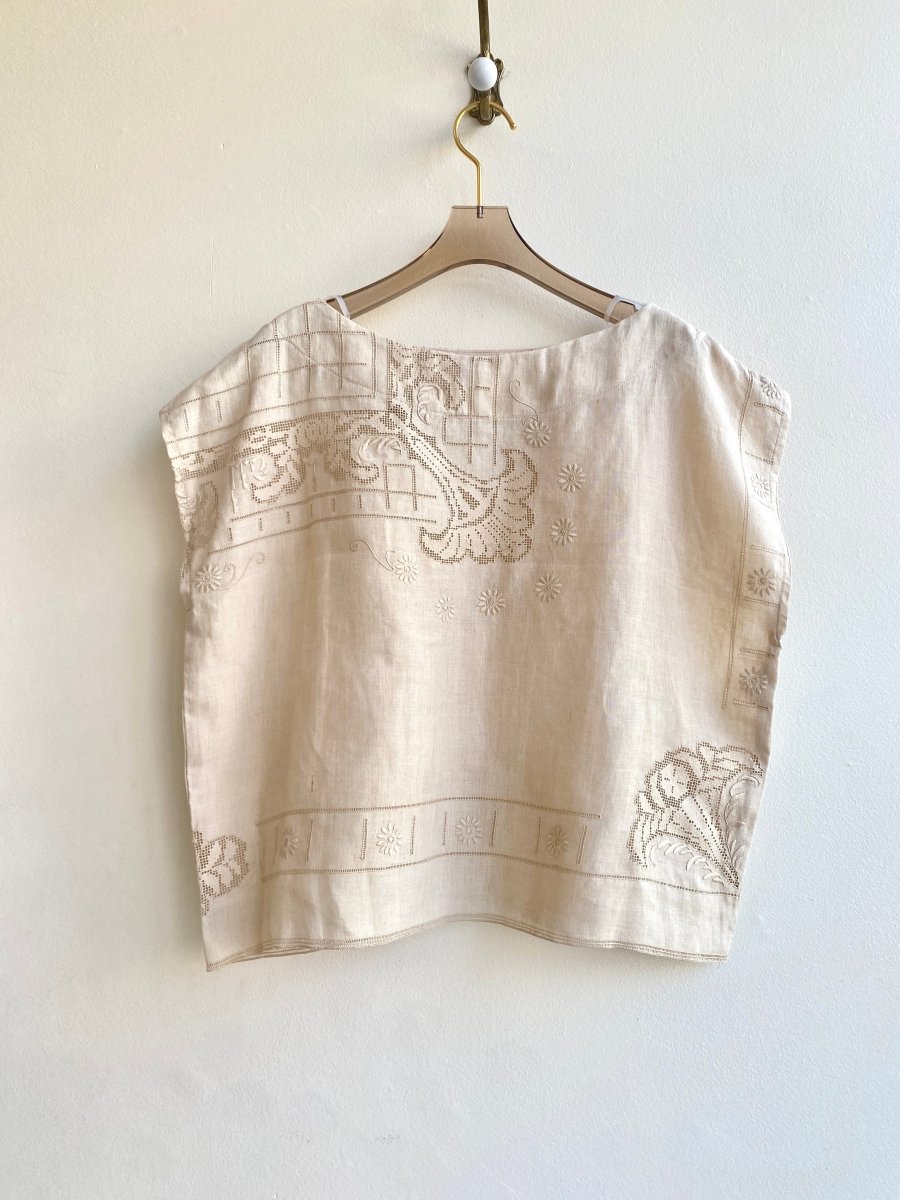 Tan Heirloom Embroidered Box Top - Made X Hudson