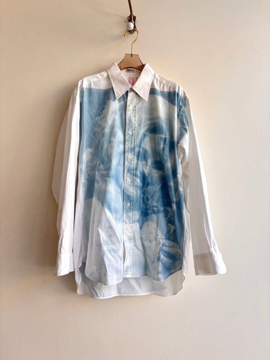 Dolly Parton and Kitten | Cyanotype Printed White Button - Up Shirt (Reworked) - Made X Hudson