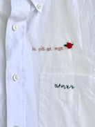 White Hand Embroidered Note & Rose Everyday Button Down (Reworked) - Made X Hudson