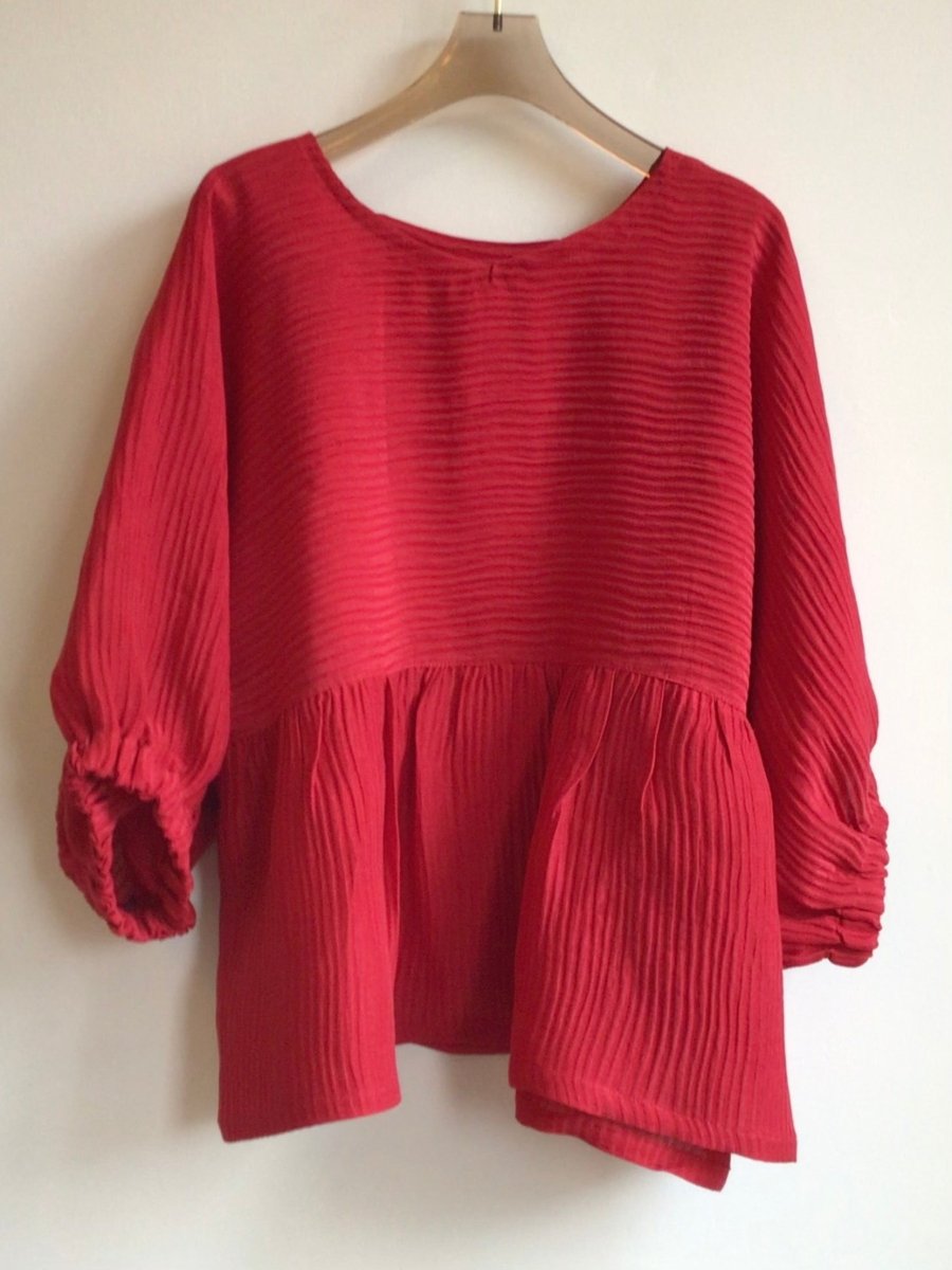 Red Zero Waste Ruffle Blouse - Made X Hudson