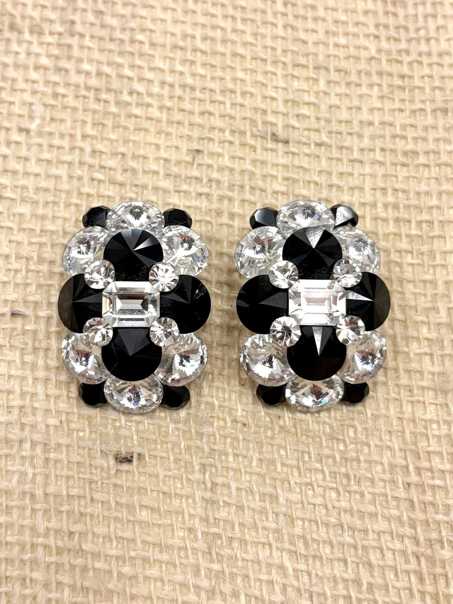 Black & Clear Stone Stud Clip On Earrings (Vintage) - Made X Hudson