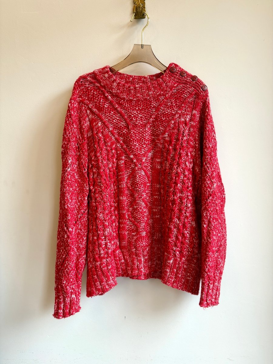 Faherty | Red & White Sweater w/ Button Shoulder Accent (Vintage) - Made X Hudson