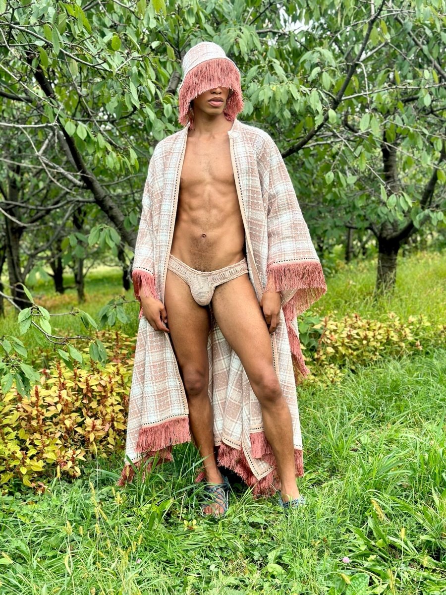 Blush Wool Tweed Cape with Crystal & Silk Fringe Accent - Made X Hudson