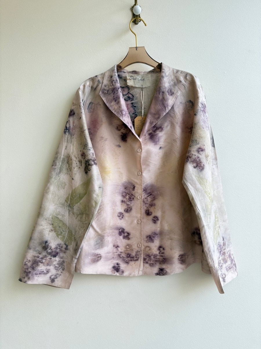 Pale Pink Silk Button Up Shirt/Jacket w/ Covered Buttons (Reworked) - Made X Hudson