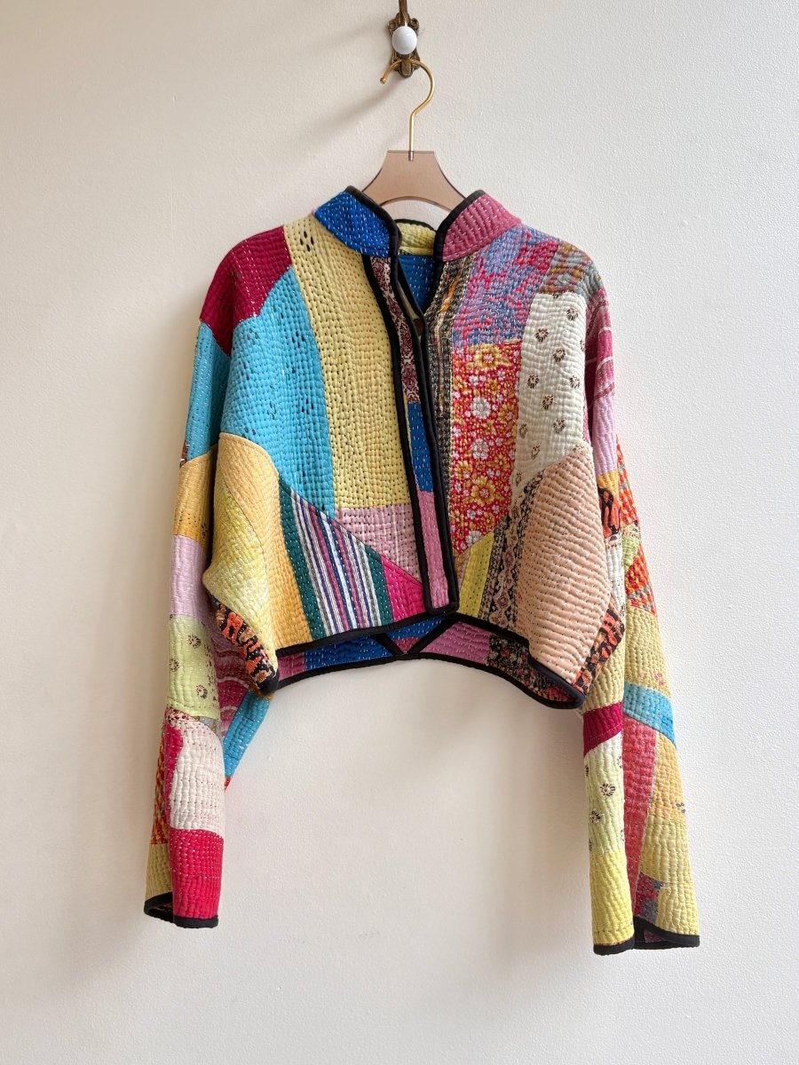 Reversible Kaira Quilted Cropped Jacket in Colors Mustard, Mauve, Blue, Yellow, Pink & Tan, Blue, Pink, Orange, Yellow, Green - Made X Hudson