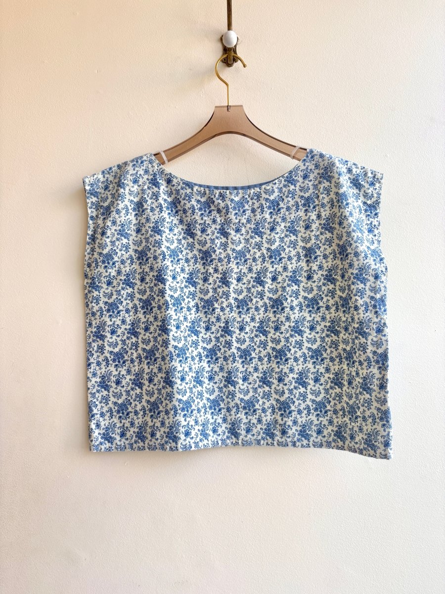 Sapphire Blue Floral Printed Box Top - Made X Hudson