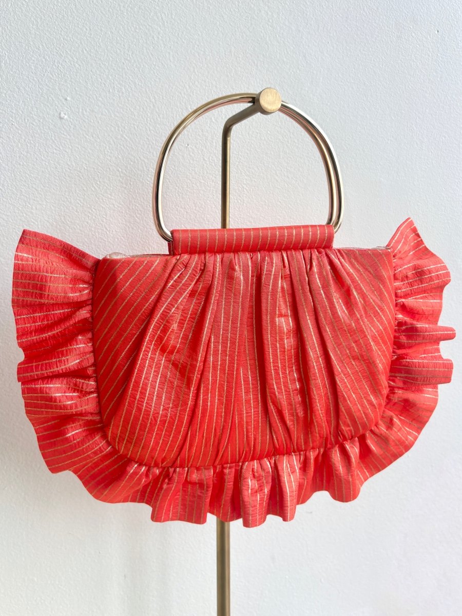 Orange & Gold Metallic Stripe Gathered Minnie Ruffle Bag - Made X Hudson