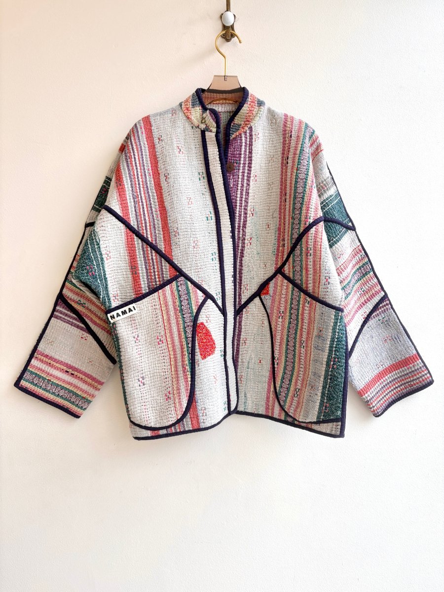 Reversible Ladhiya Quilted Jacket in Colors Linen White, Salmon, Forest Green, Navy & Baby Blue, Lime, Grey - Made X Hudson